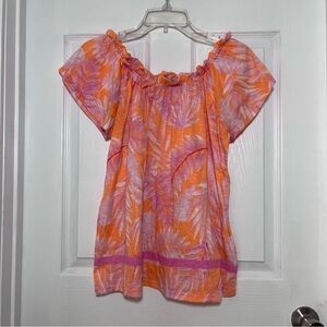 Absolutely Famous Orange & Pink Off-Shoulder Tropical Blouse